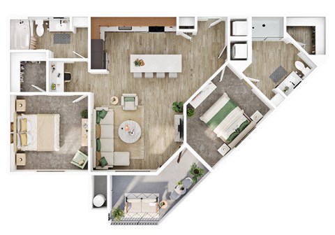 Floor plan for 2 beds, 2 baths, 1208 sqft